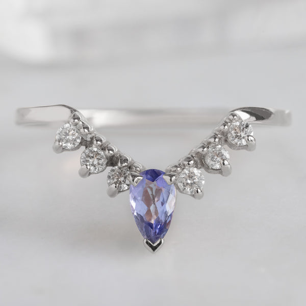 Alexis Russell  Wedding Bands Tanzanite + White Diamond Sunburst Stacking Band | Yellow, Rose or White Gold