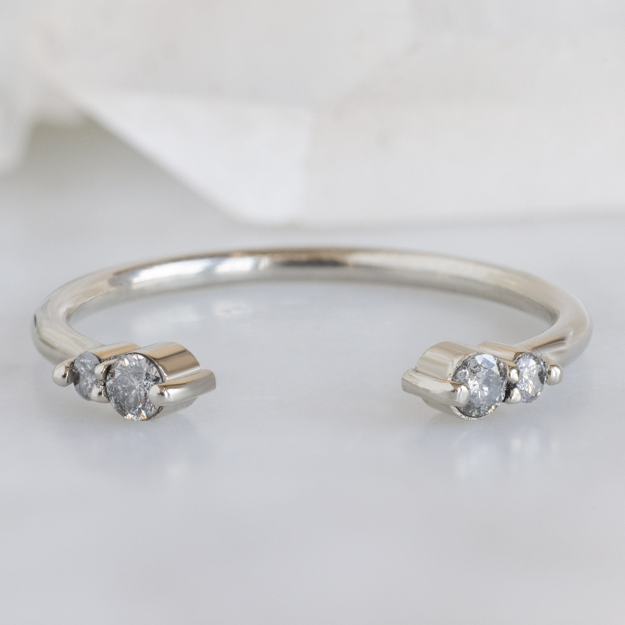 The Luxe Open Cuff Salt and Pepper Round Diamond Stacking Band in 14K White Gold