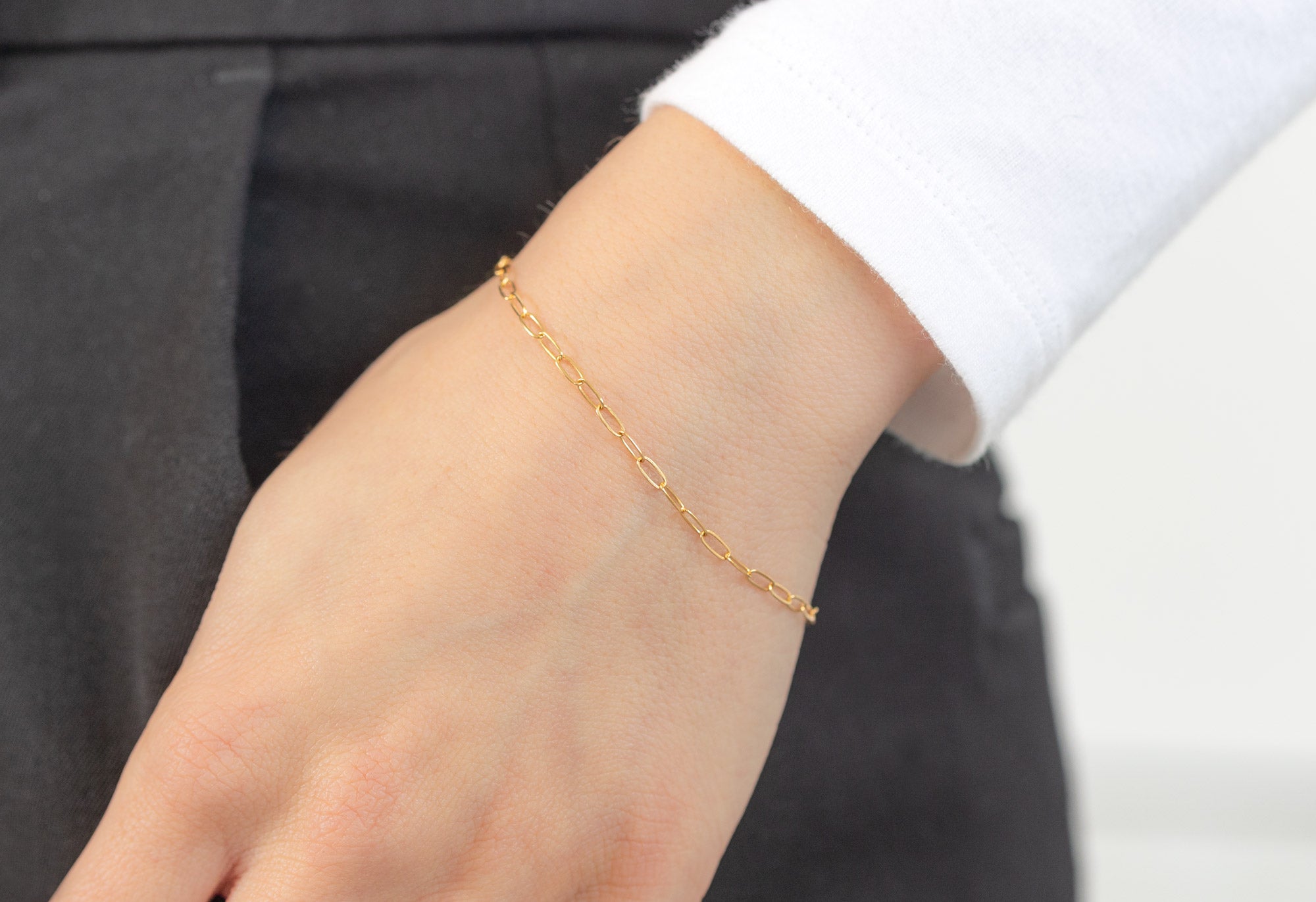 Yellow Gold The Drawn Cable Chain Charm Bracelet on Model
