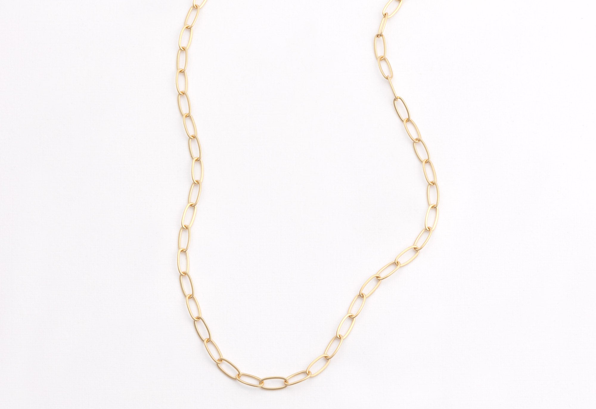 Yellow Gold The Drawn Cable Chain Charm Necklace on White Background