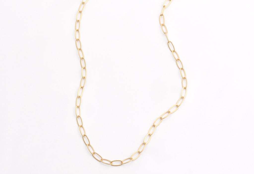 Yellow Gold The Drawn Cable Chain Charm Necklace on White Background
