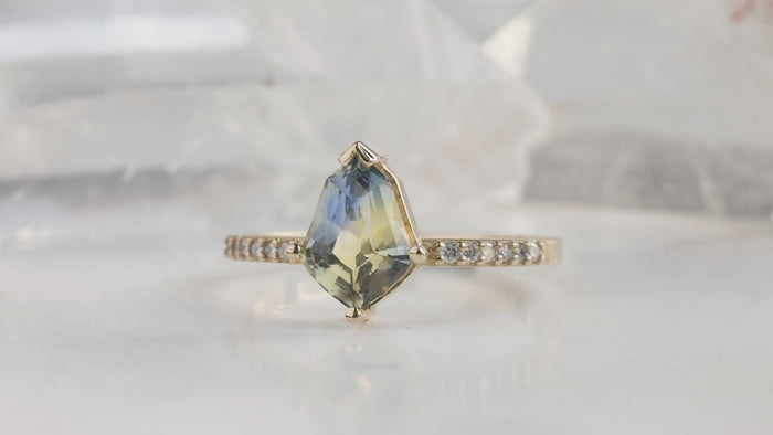 The Willow Ring with a Geometric Parti Sapphire