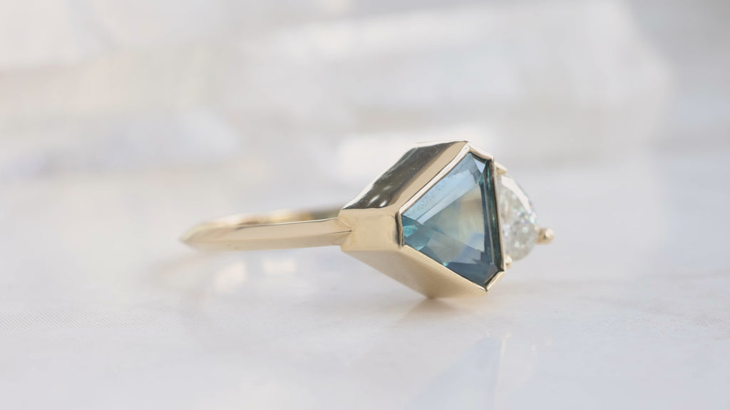 The You & Me Ring with a Geometric Sapphire + White Diamond