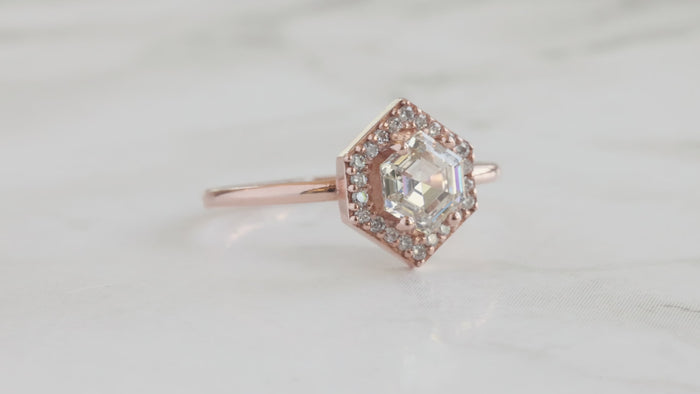 The Dahlia Ring with a Pink Hexagon Diamond