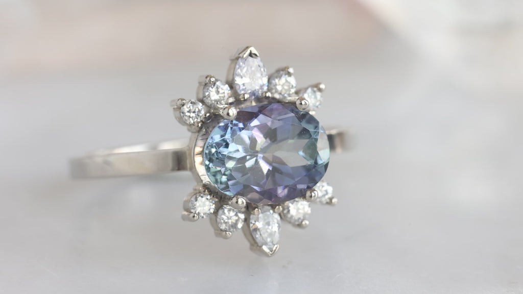 The Lotus Ring with an Oval-Cut Tanzanite