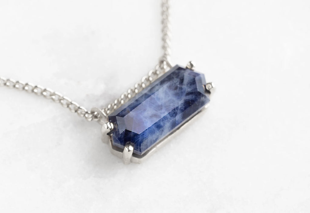 Raw Montana Sapphire Hexagon Necklace-Sterling Silver