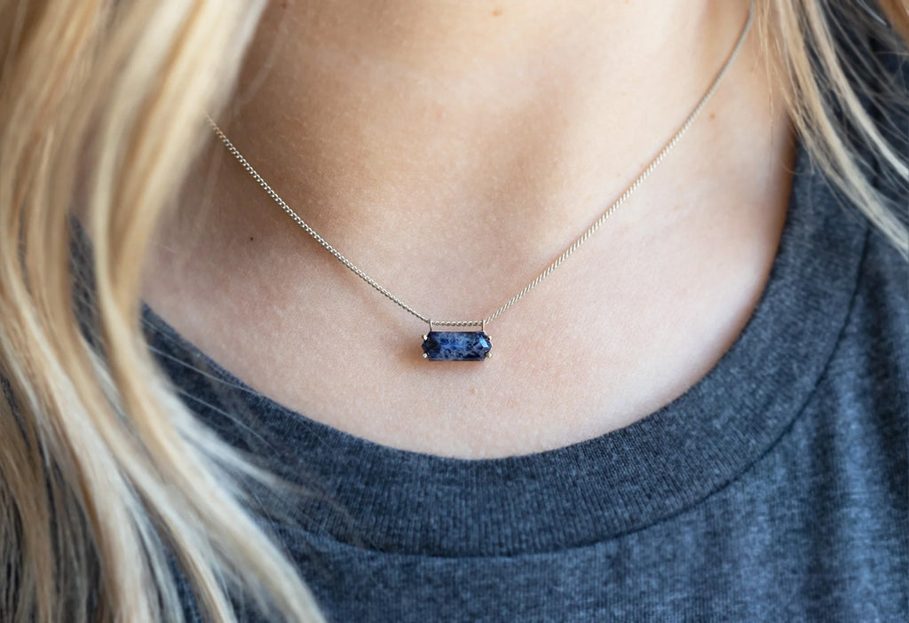 Raw Montana Sapphire Hexagon Necklace-Sterling Silver