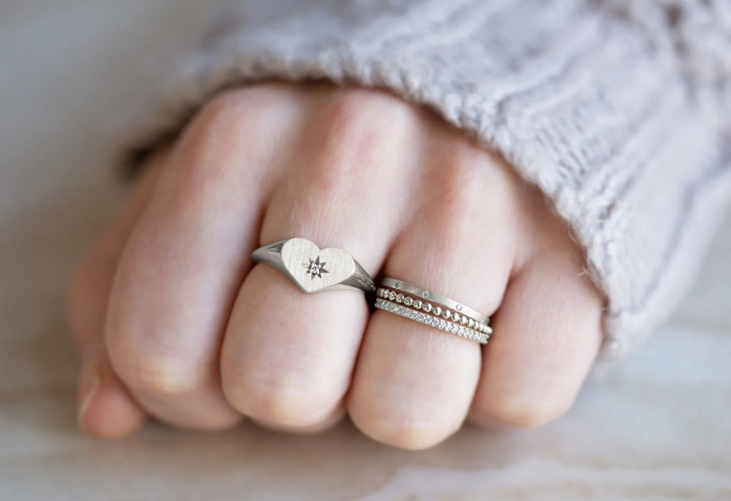 Sweetheart Diamond Signet Ring-Sterling Silver