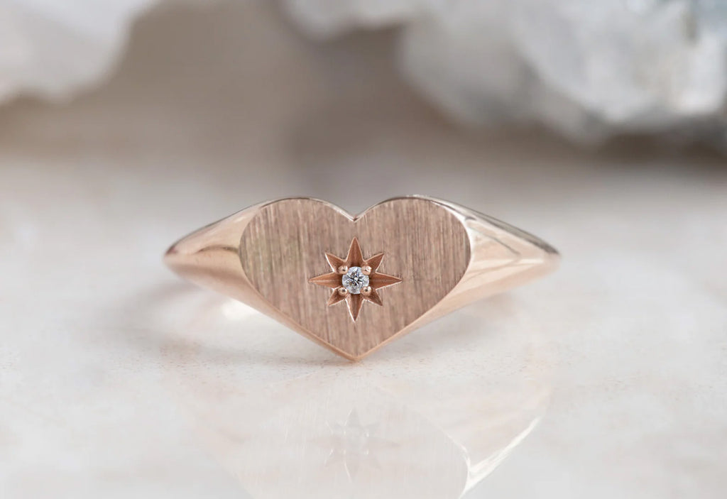 Sweetheart Diamond Signet Ring-14k Rose Gold