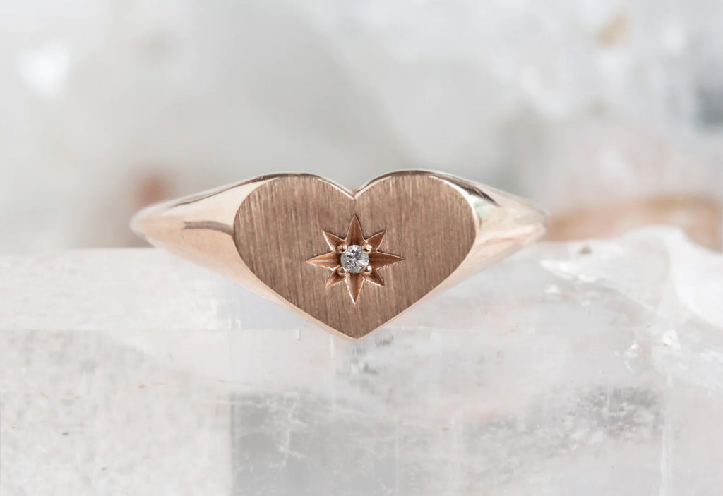 Sweetheart Diamond Signet Ring-14k Rose Gold