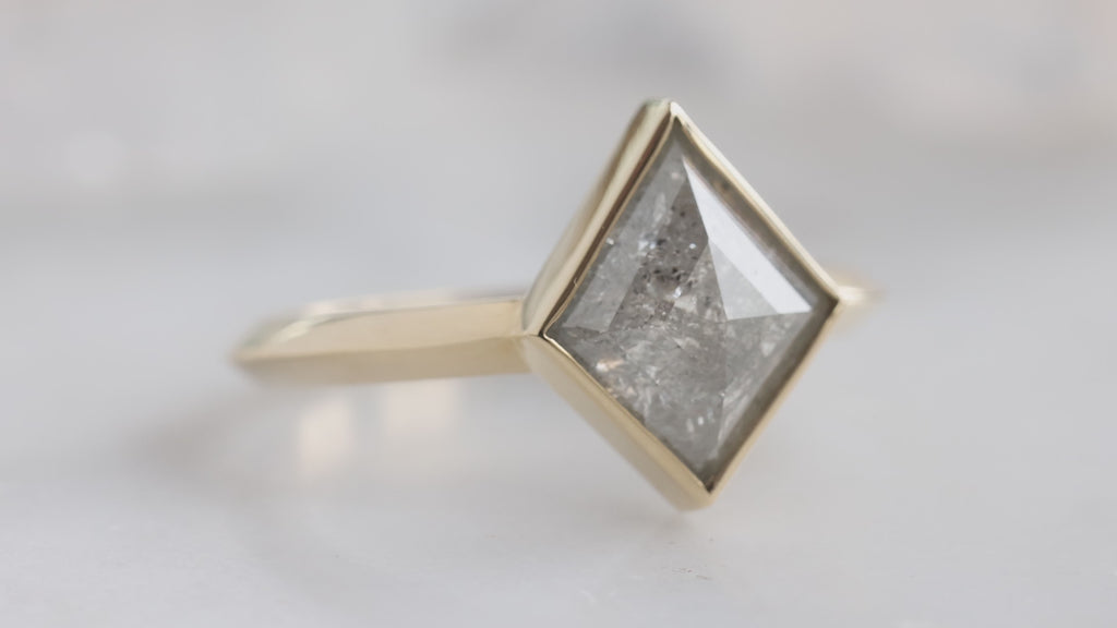 The Hazel Ring with a Silvery Grey Kite-Shaped Diamond