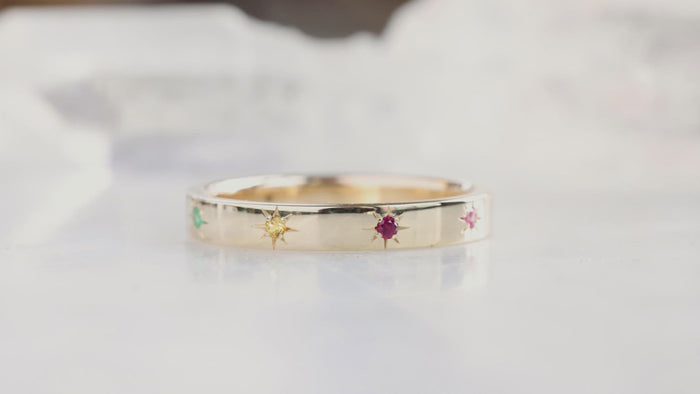 Star-Set Rainbow Sapphire BandRainbow Star Setting Band-14k Yellow Gold