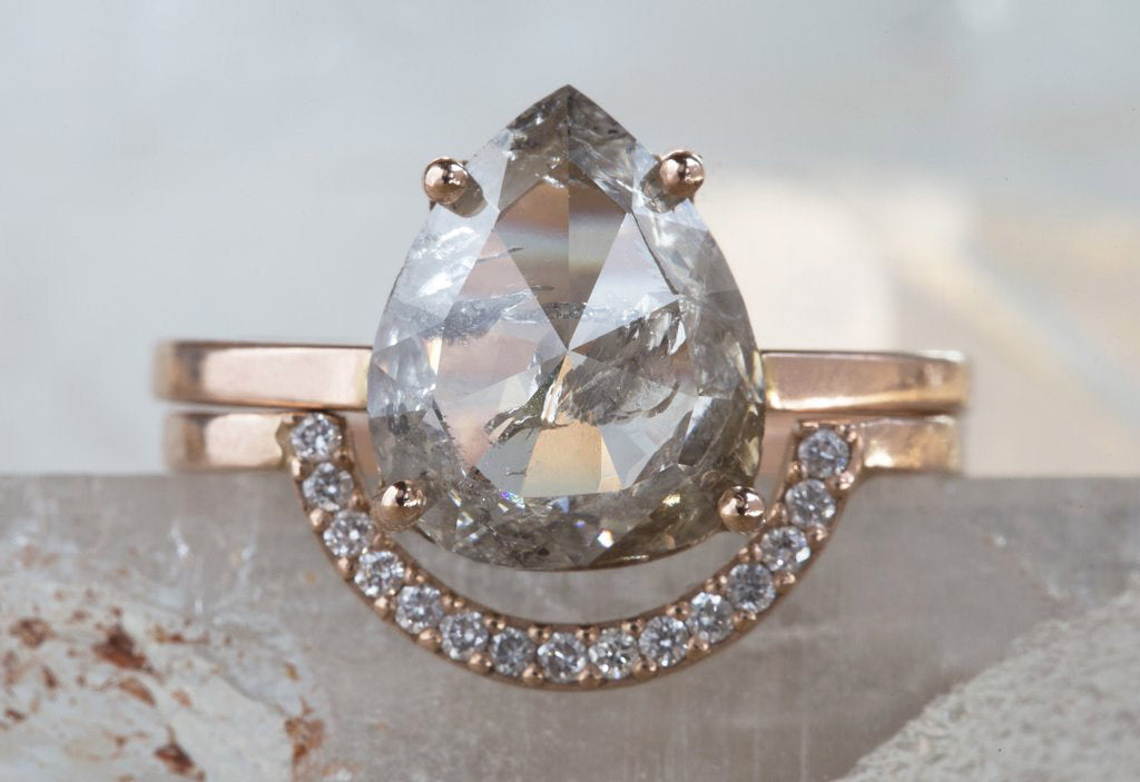 Custom Pavé Diamond Arc Stacking Ring with Diamond Engagement Ring
