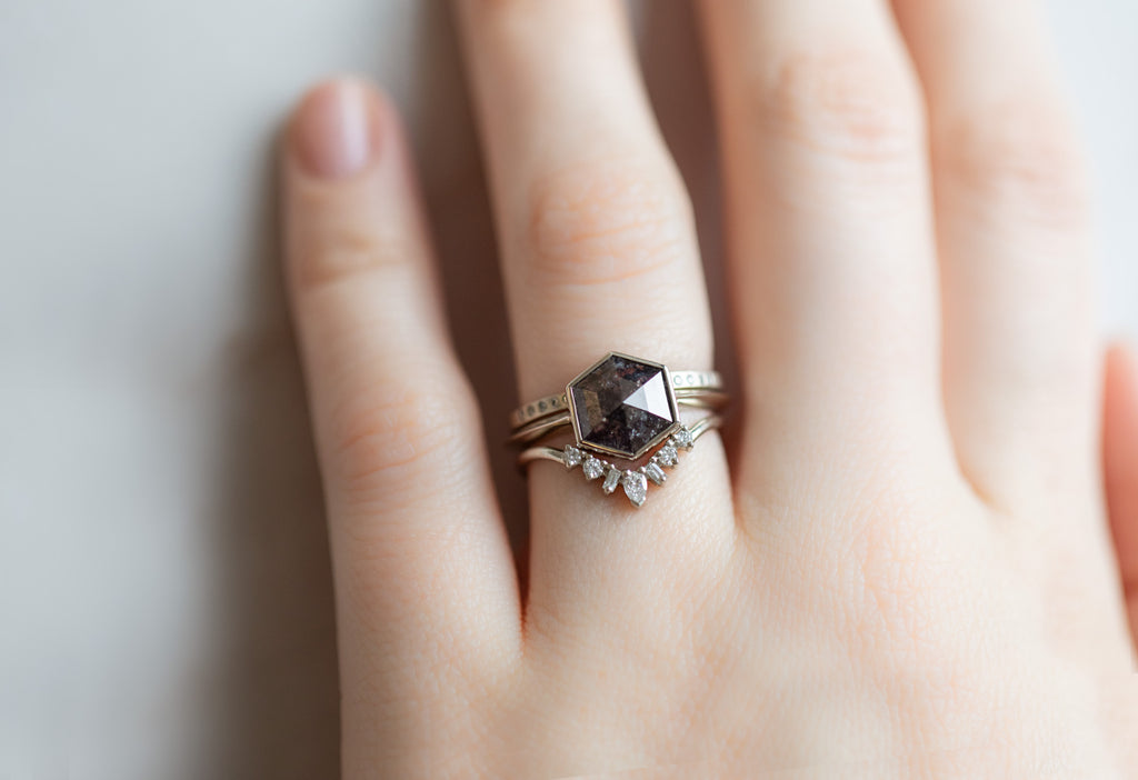 The Hazel Ring with a Black Hexagon Diamond