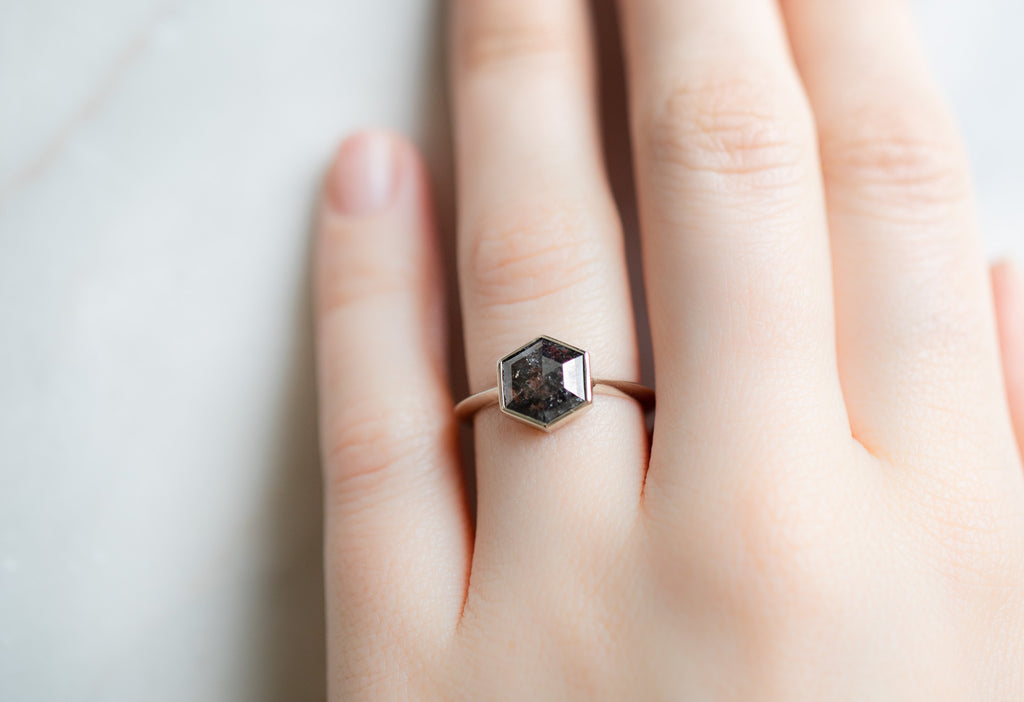 The Hazel Ring with a Black Hexagon Diamond