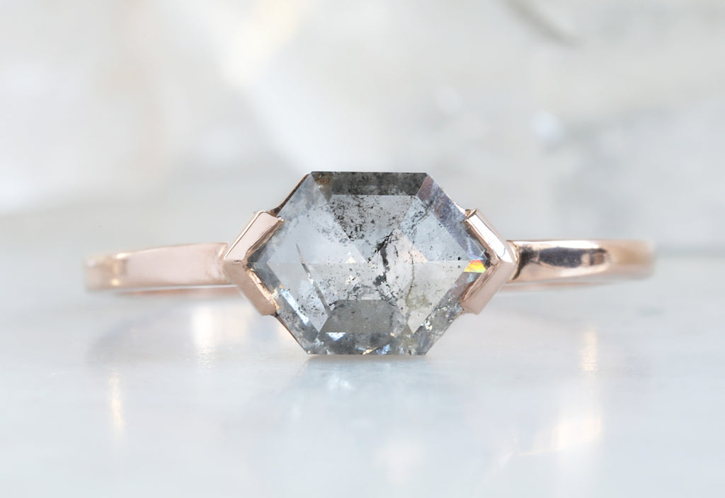 One Of A Kind Salt + Pepper Hexagon Diamond Engagement Ring