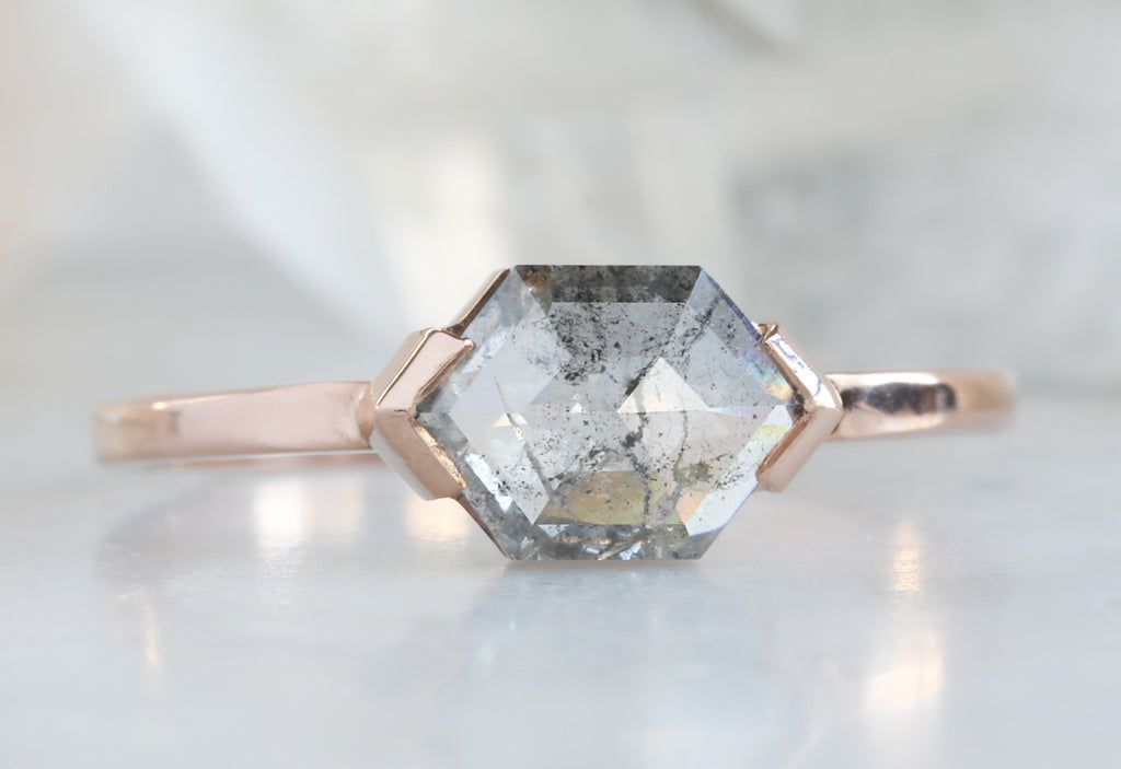 One Of A Kind Salt + Pepper Hexagon Diamond Engagement Ring