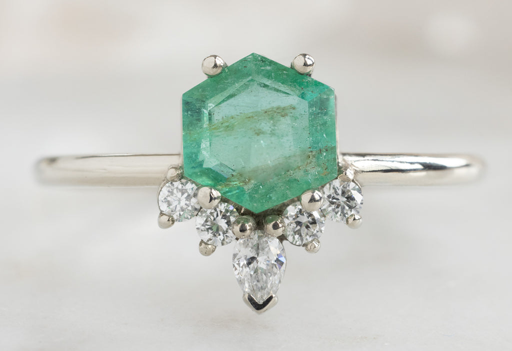 The Aster Ring with an Emerald Hexagon