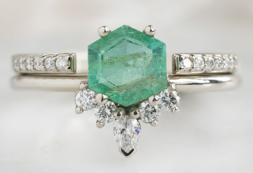 The Aster Ring with an Emerald Hexagon