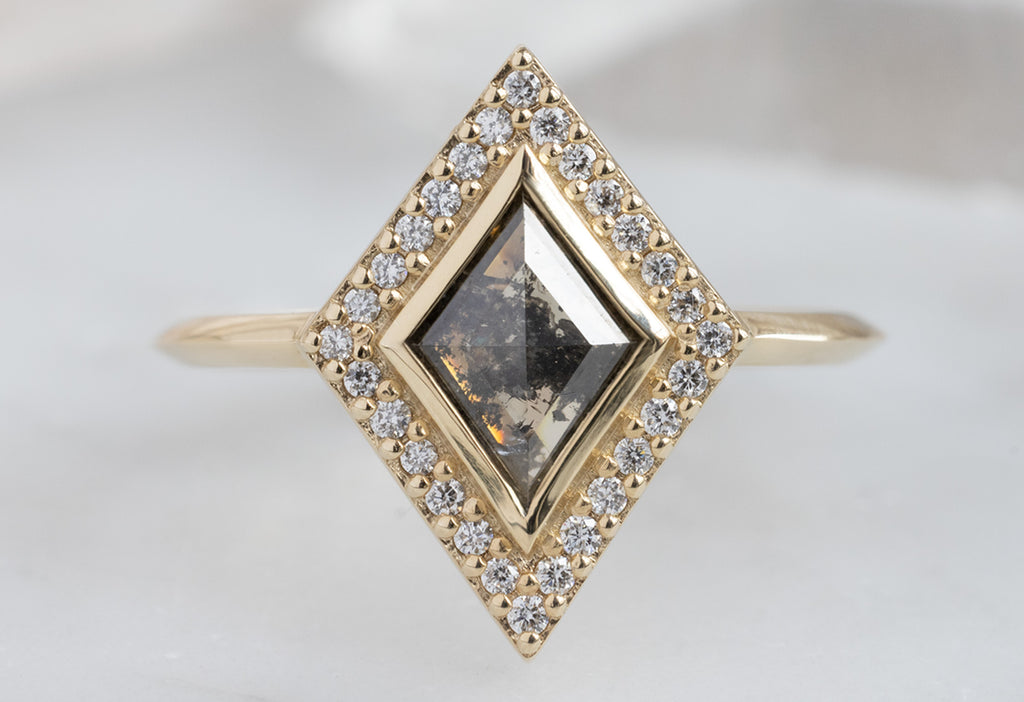 The Dahlia Ring with a Salt and Pepper Kite-Shaped Diamond