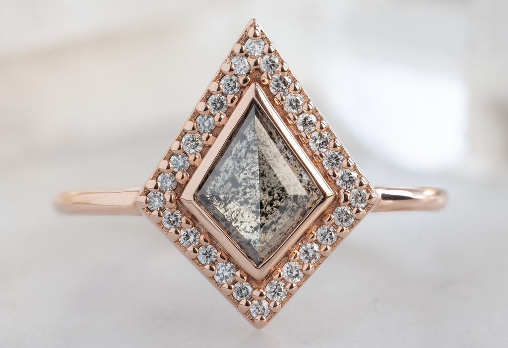 The Dahlia Ring with a Salt and Pepper Kite-Shaped Diamond