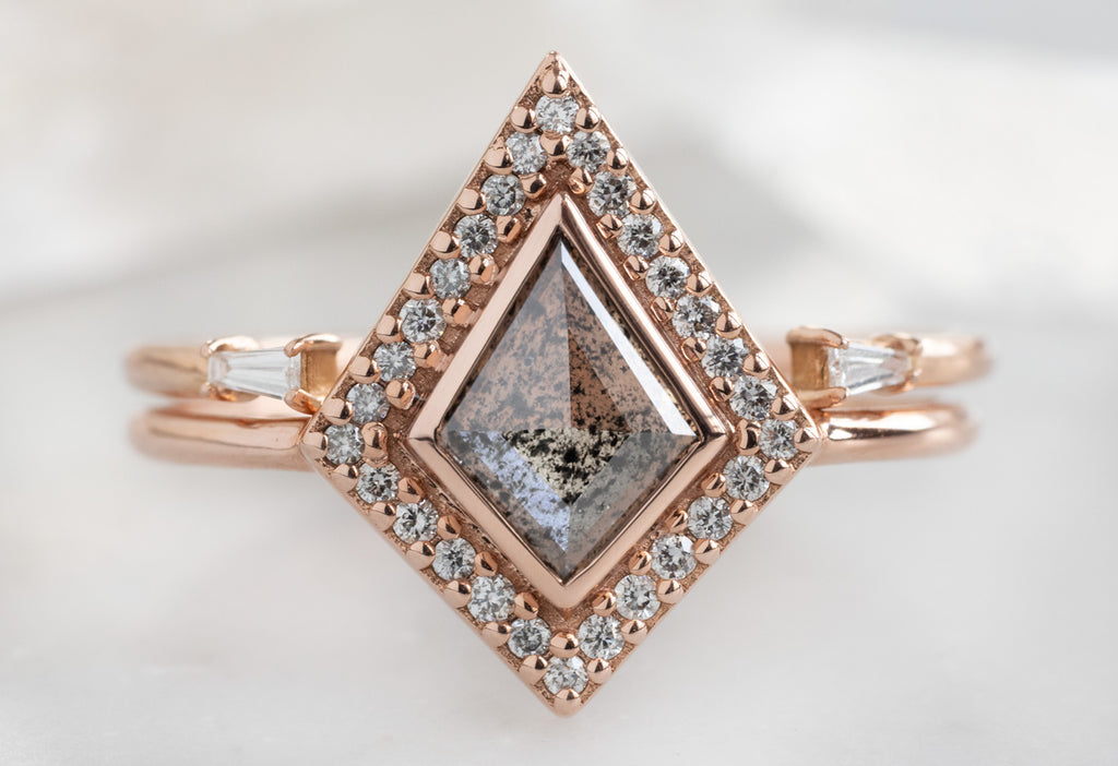 The Dahlia Ring with a Salt and Pepper Kite-Shaped Diamond