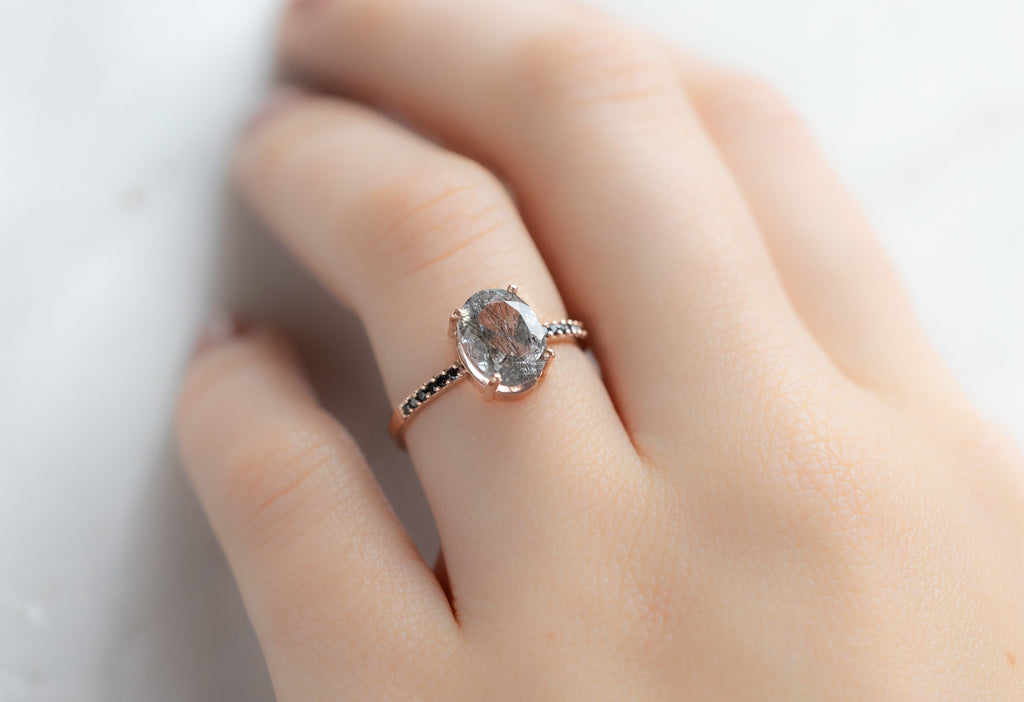 The Willow Ring with an Oval-Cut Tourmaline In Quartz on Model