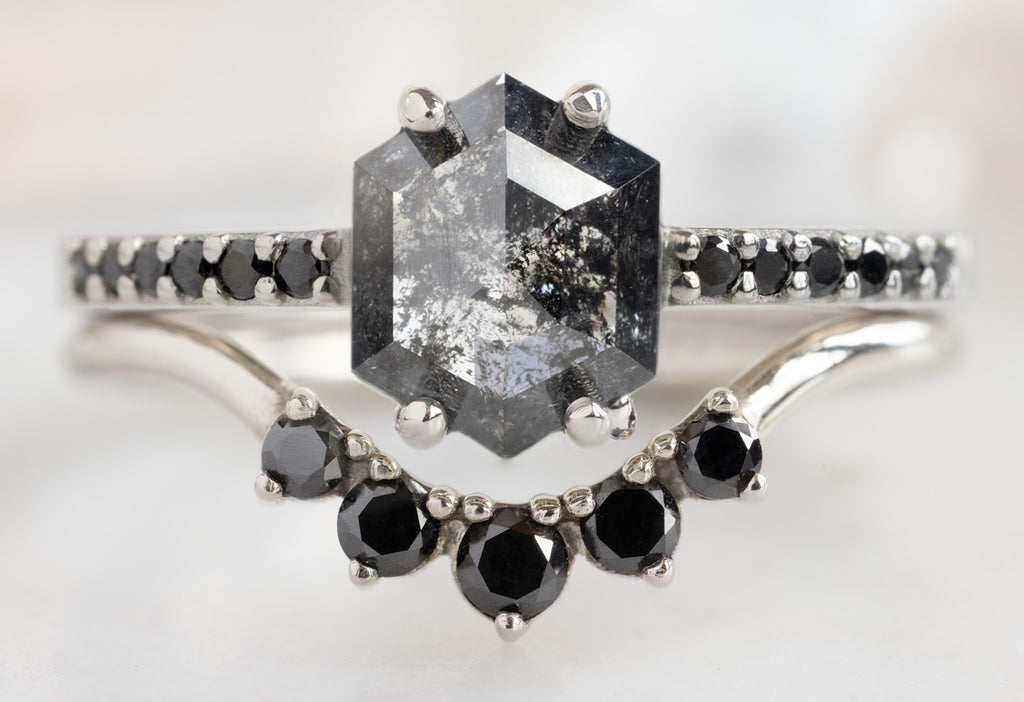 The Willow Ring with a Black Hexagon Diamond