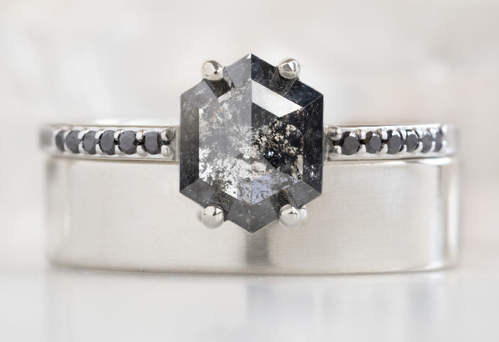 The Willow Ring with a Black Hexagon Diamond