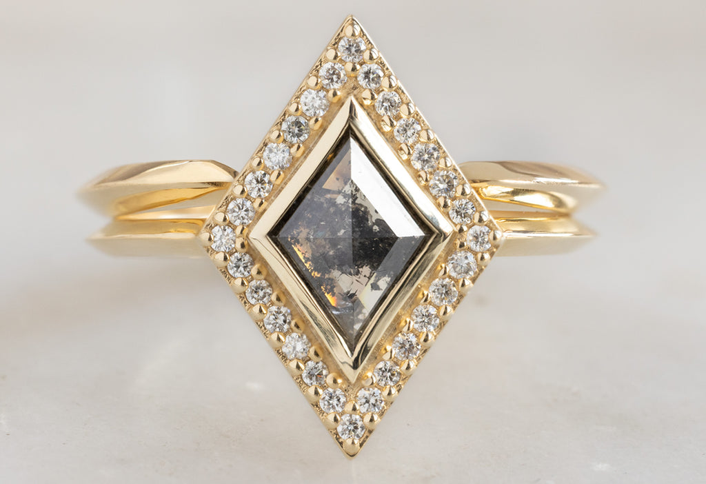 The Dahlia Ring with a Salt and Pepper Kite-Shaped Diamond