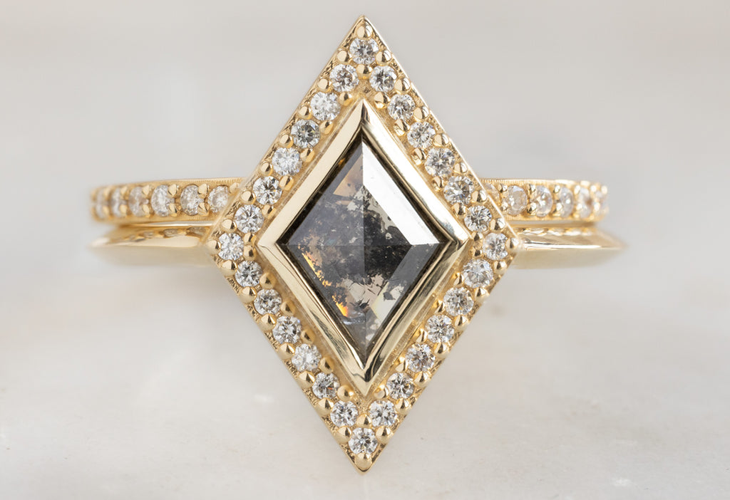 The Dahlia Ring with a Salt and Pepper Kite-Shaped Diamond