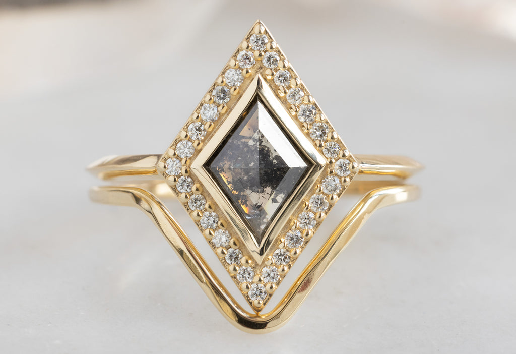 The Dahlia Ring with a Salt and Pepper Kite-Shaped Diamond