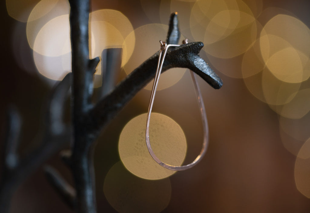 Large Horseshoe Hoop Earrings hanging on metal earring tree