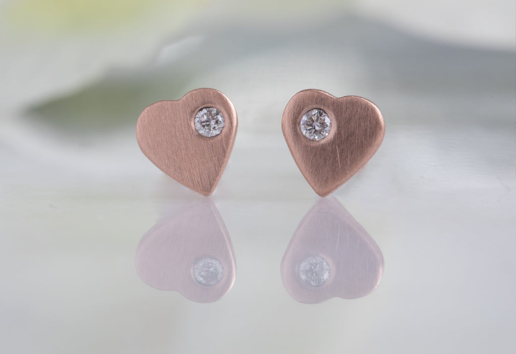 Rose Gold Sweetheart Diamond Stud Earrings