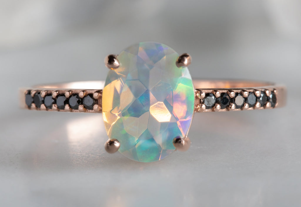 Australian Opal + Grey Diamond Sunburst Engagement Ring