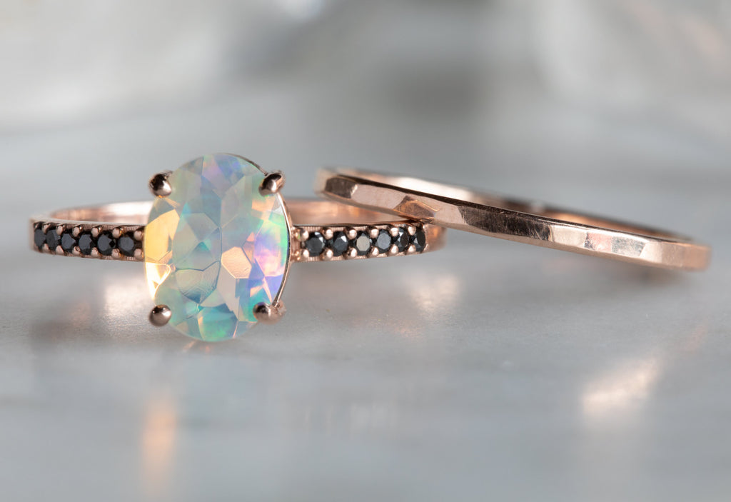 Australian Opal + Grey Diamond Sunburst Engagement Ring