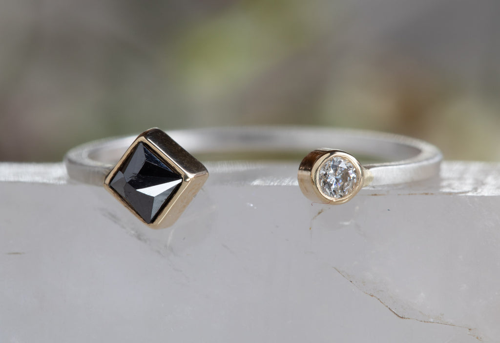 Open Cuff Black + White Diamond Ring