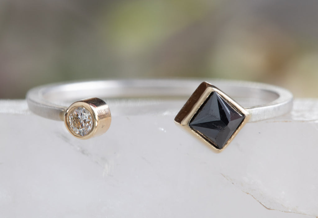 Open Cuff Black + White Diamond Ring