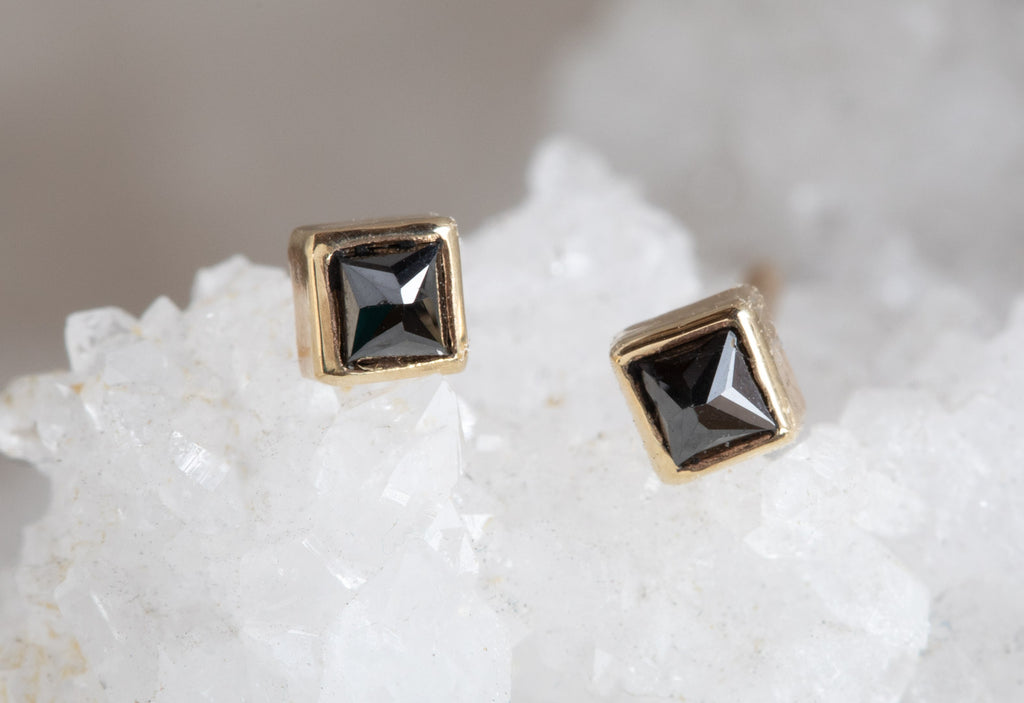 Teensy Black Diamond Spike Stud Earrings