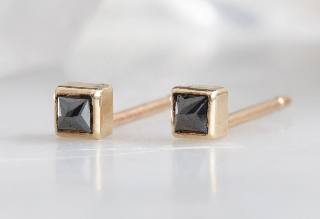 Teensy Black Diamond Spike Stud Earrings