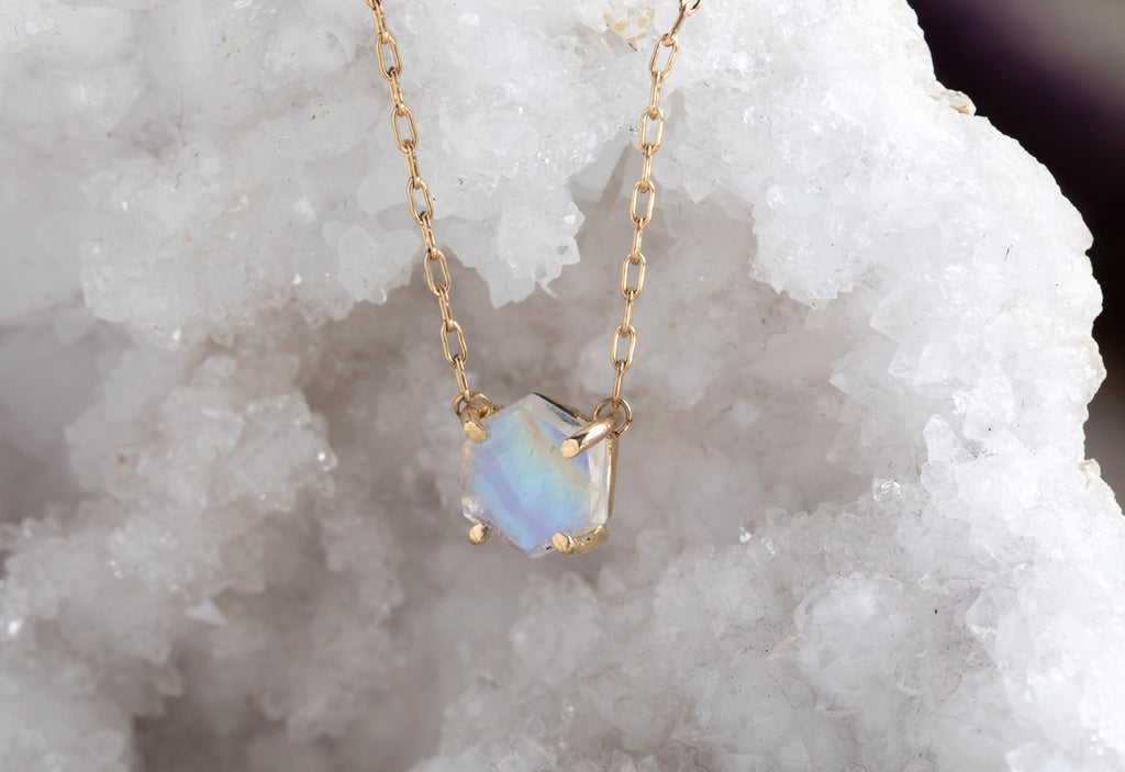 Rose Cut Moonstone Hexagon Necklace