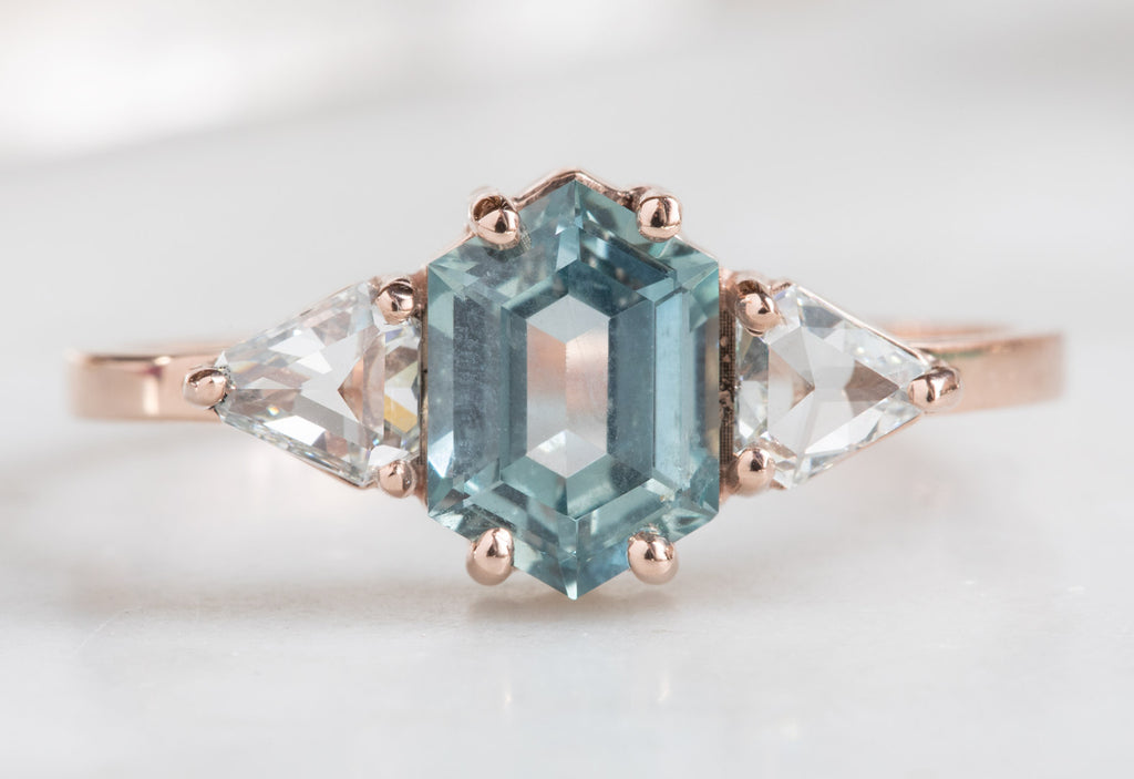 One Of A Kind Montana Sapphire Engagement Ring with Side Trillions