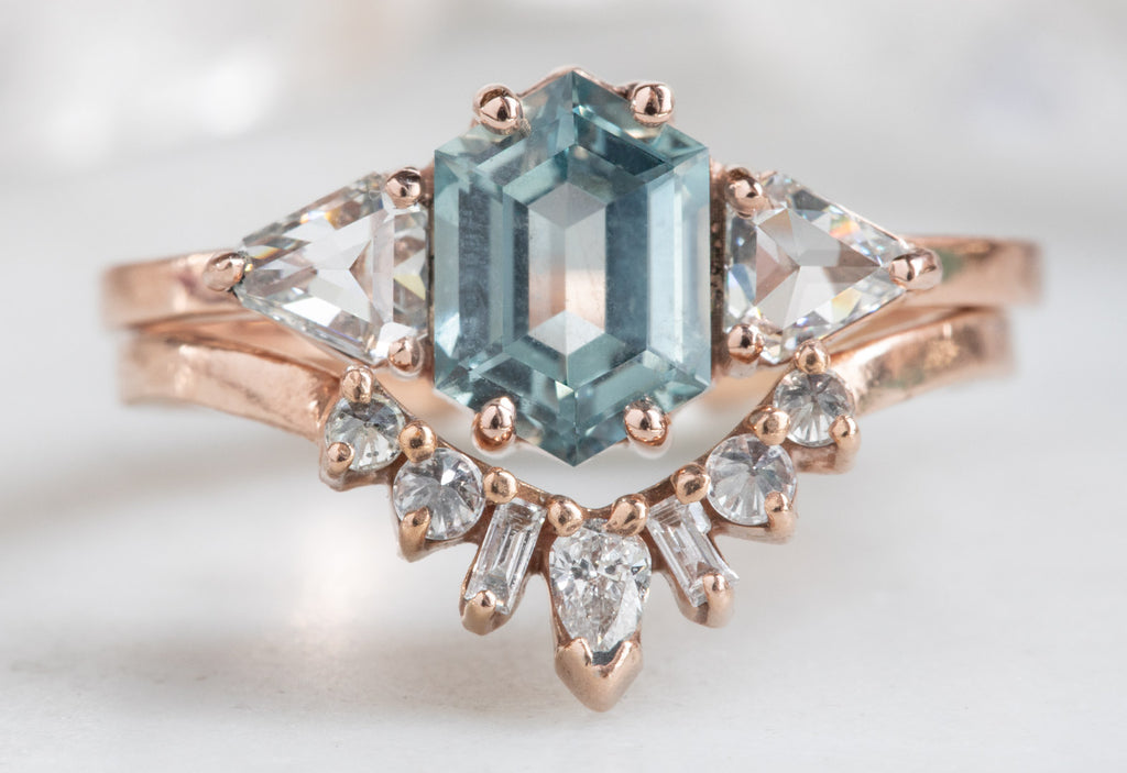 One Of A Kind Montana Sapphire Engagement Ring with Side Trillions
