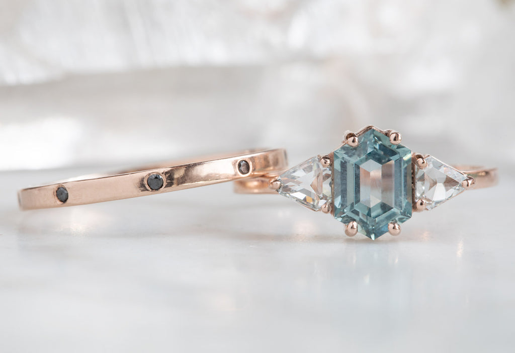 One Of A Kind Montana Sapphire Engagement Ring with Side Trillions