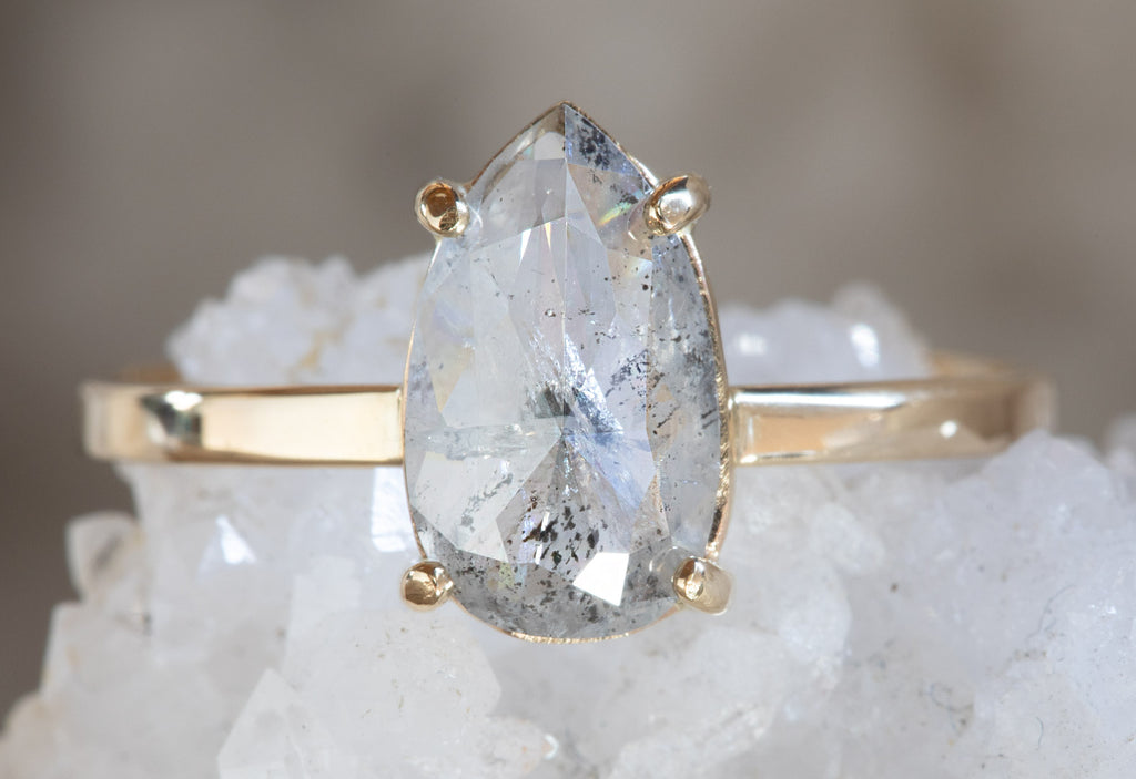 One of a Kind Rose Cut Salt & Pepper Diamond Engagement Ring