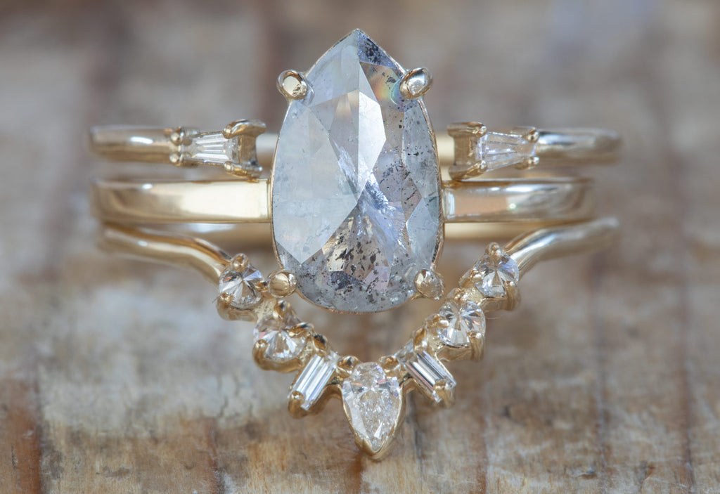One of a Kind Rose Cut Salt & Pepper Diamond Engagement Ring