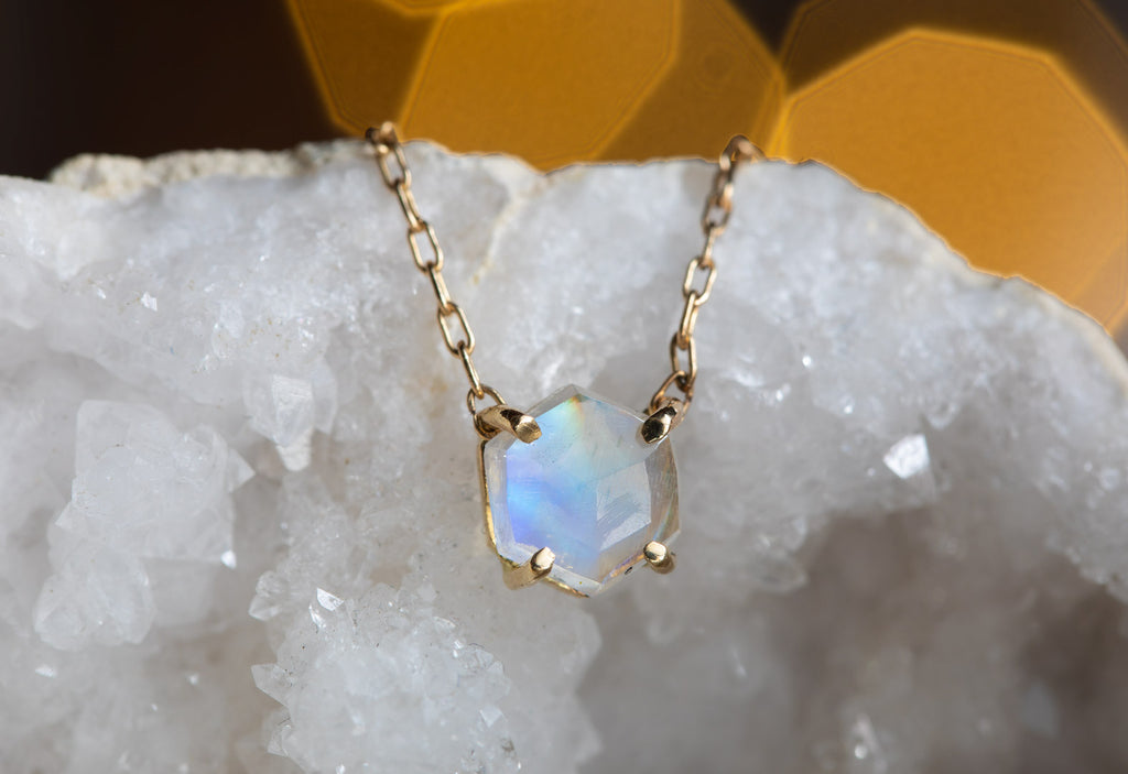 Rose Cut Moonstone Hexagon Necklace & Alexis Russell