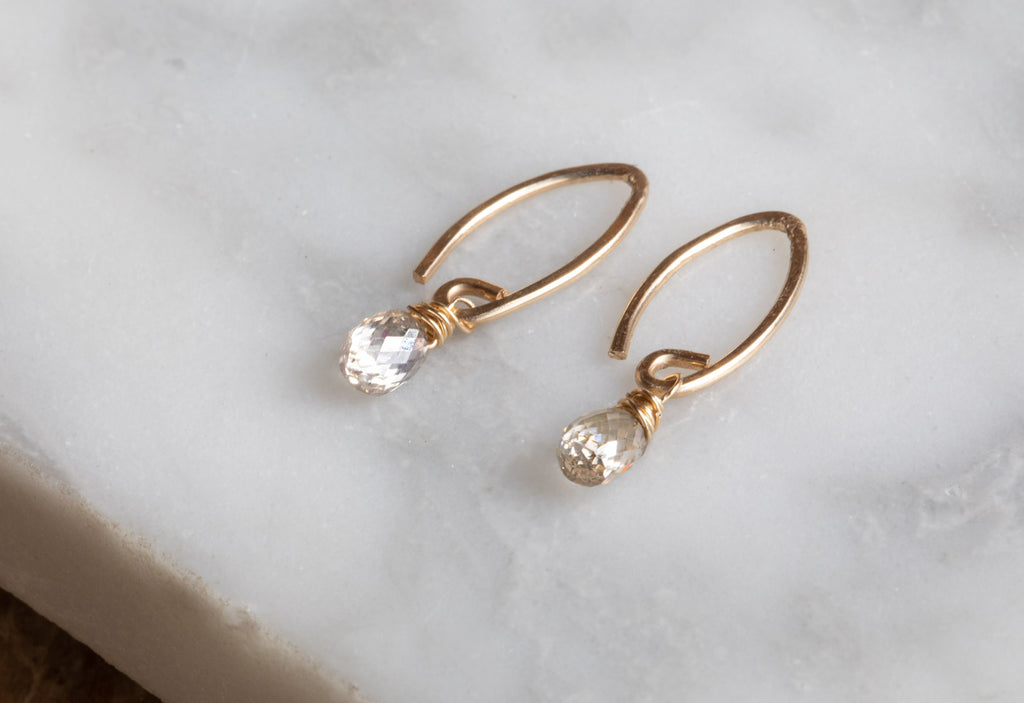 Yellow Gold Champagne Diamond Simple Diamond Drop Earrings