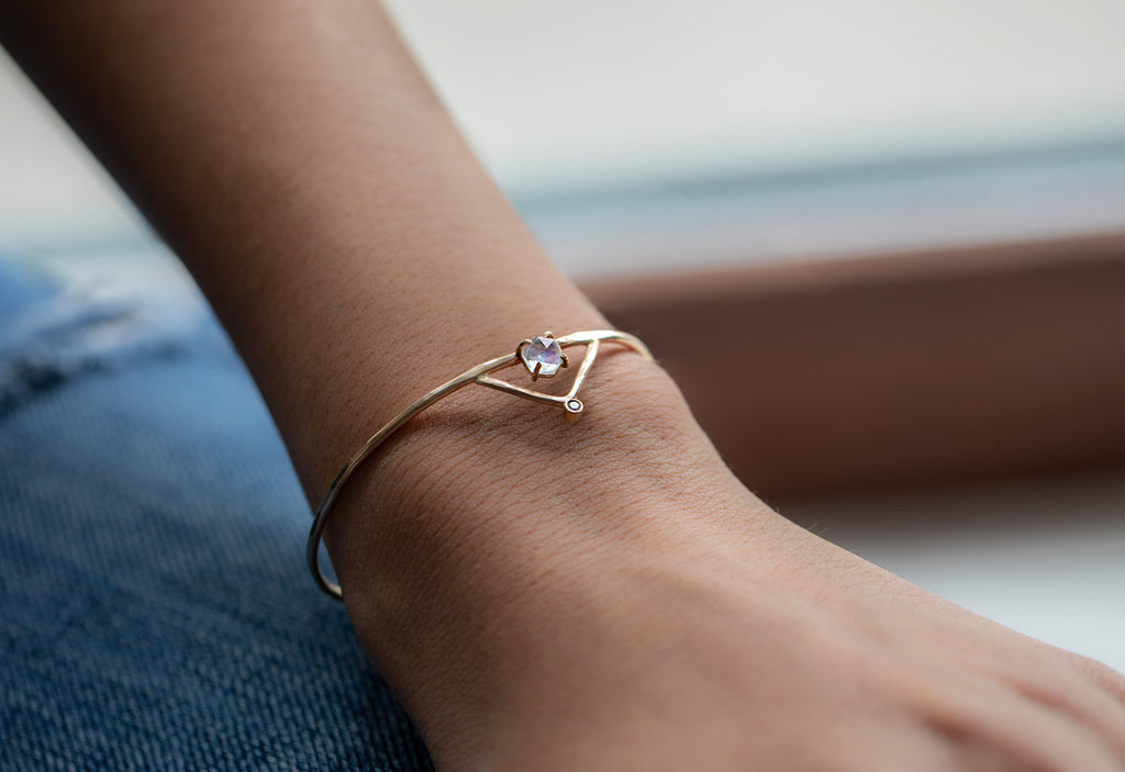 Moonstone + Diamond Crown Bracelet on Model