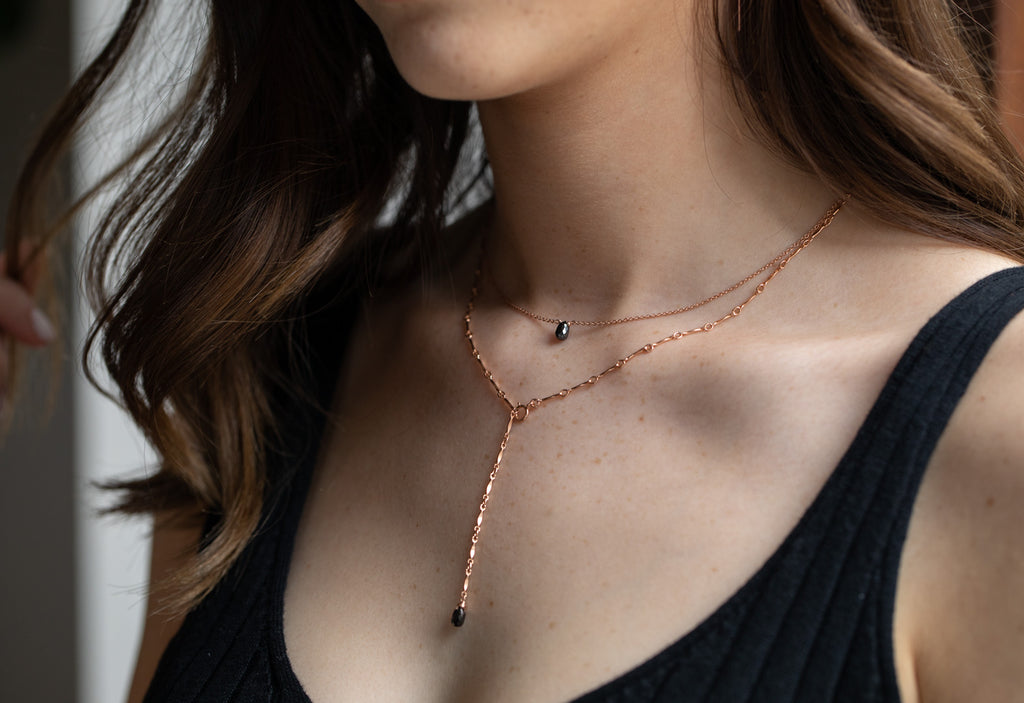 Simple Diamond Briolette Necklace on model